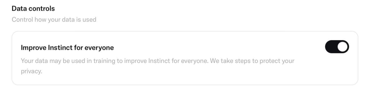 Instinct Data controls setting toggle for Improve Instinct for everyone